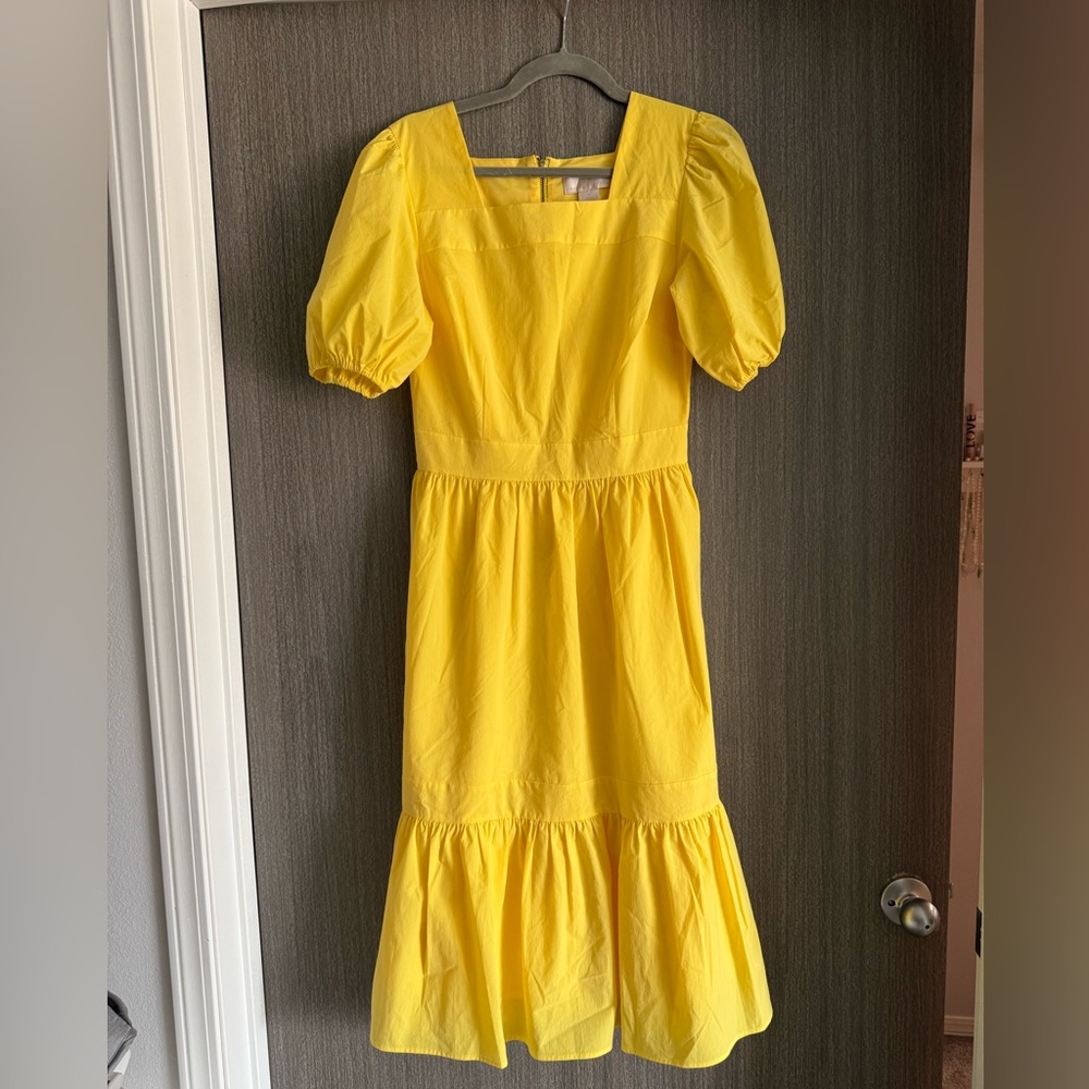 Bright Yellow Puff Sleeve Dress